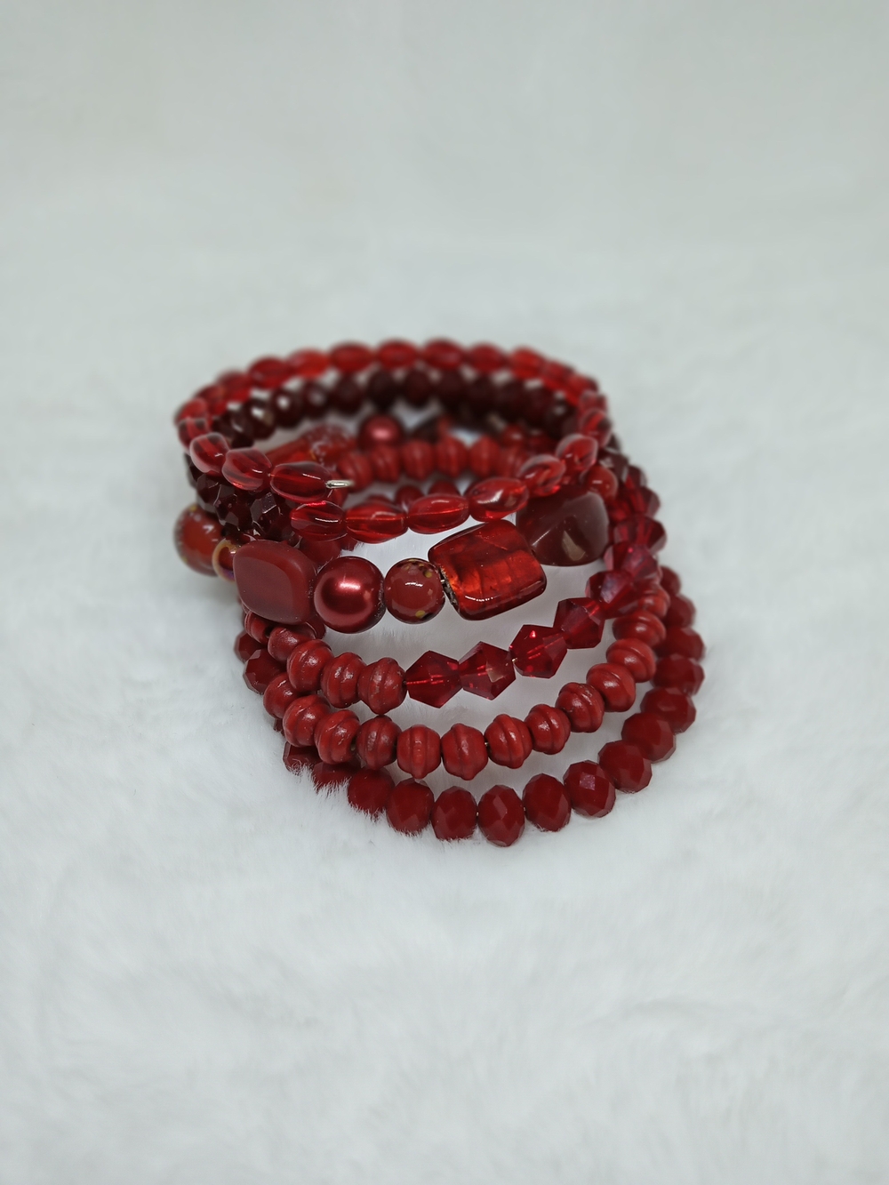 Designer Quality! Red Beaded Bracelet Stack - Women Jewelry